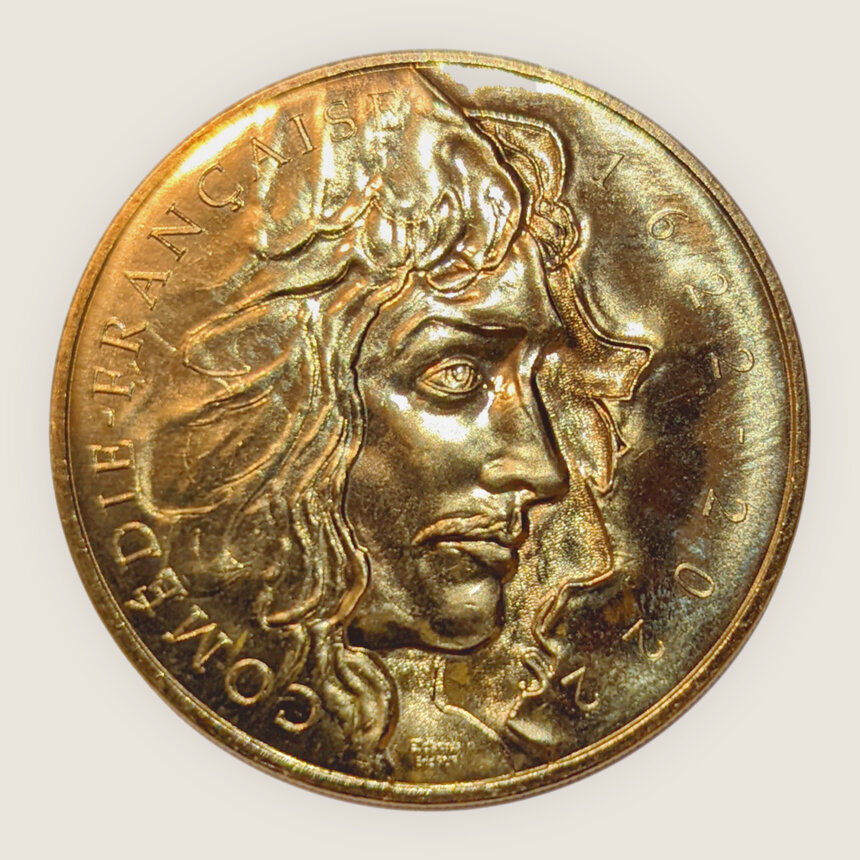 Medaille monnaie de paris commemorative moliere 400e anniversaire comedie francaise dessin eric ruf grande