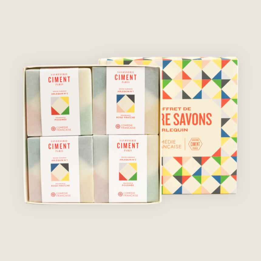 Savon Ciment - savonnerie Paris - saponification à froid - bio - naturel - arlequin - comedie francaise - coffret 4 savons1