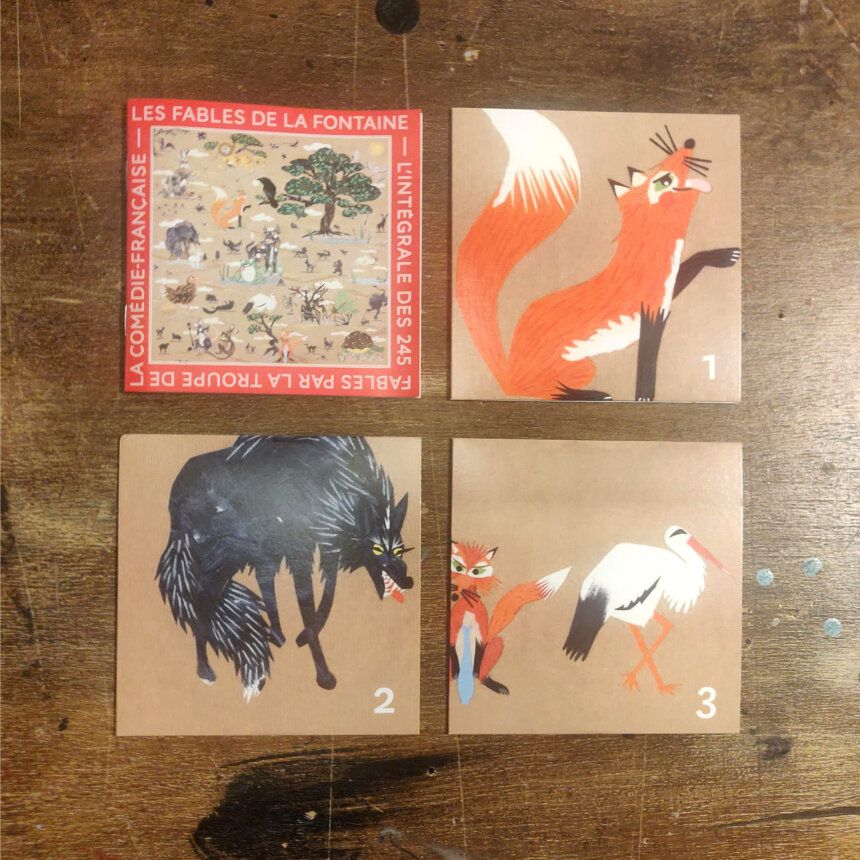 Integralite des Fables de la Fontaine lues par la Troupe de la Comedie Francaise CD audio illustration Alexandre Fabre Teste pochettes
