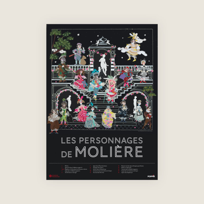 Jeux educatif poster a coller sticker Moliere personnage de theatre Poppik Comedie Francaise