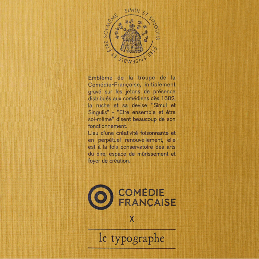 Typographe Comédie Francaise - Papeterie - Fabriqué en France Belgique - arriere jaune