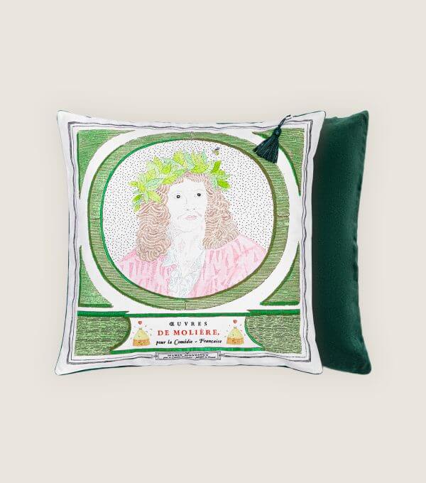 Marin Montagut Comedie Francaise Moliere oreiller coussin vert